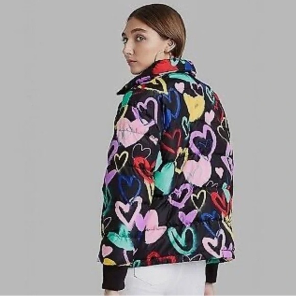 Wild Fable Colorful Heart Pattern Puffer Jacket - Picture 2 of 10